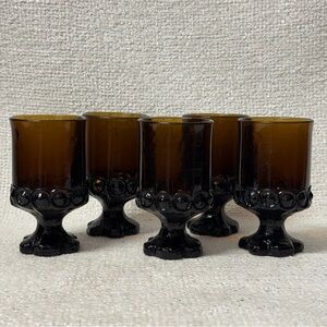 Set 5 1970's Tiffin Franciscan Madeira
Smoke Brown Footed Goblets 5” tall